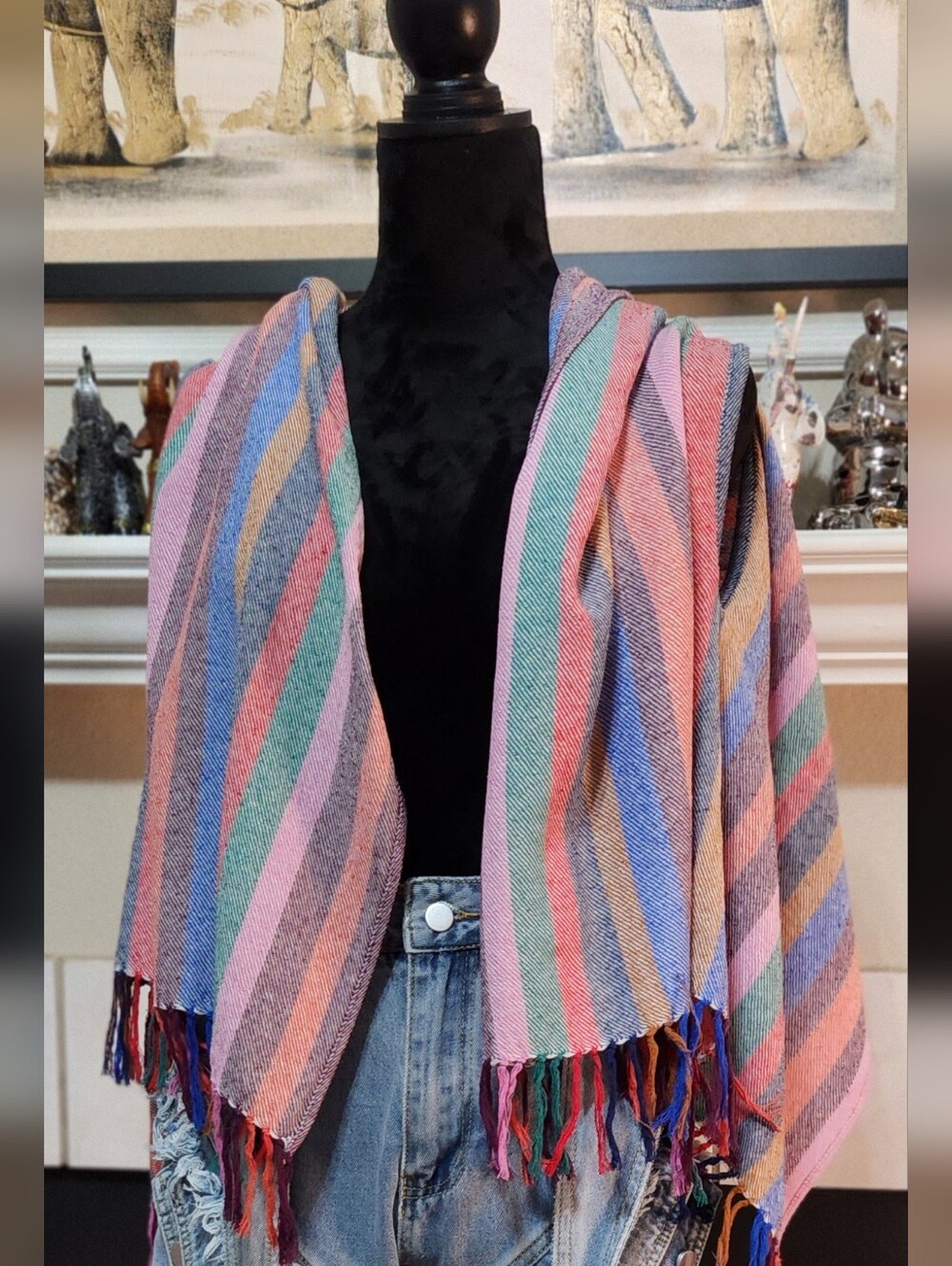 Madewell Pastel Multicolor Striped Fringe Shawl Wrap Boho Top